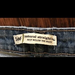 Pair of Natural fit straight-leg medium blue jeans
